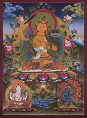 Original Handcrafted Manjushri Bodhisattva Thangka | Tibetan Arts for Wall Hanging